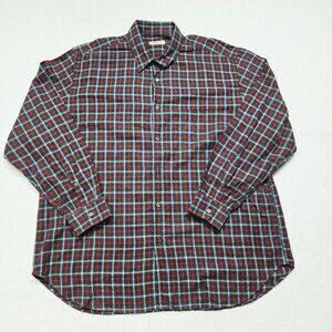 Brioni Sport Shirt Mens XL‎ Maroon Plaid Button Up Long Sleeve Made In Italy